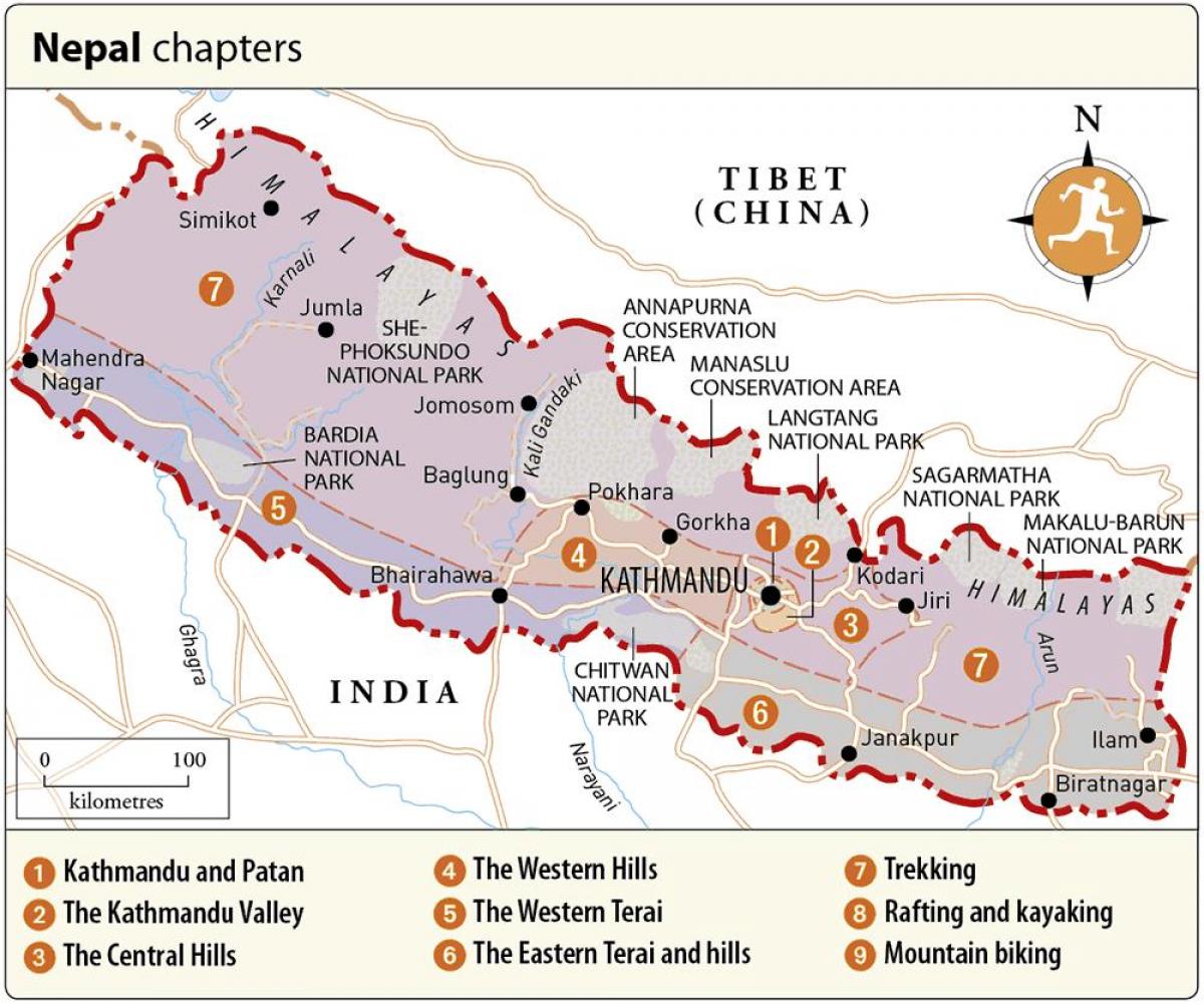 Mappa del nepal, con i templi