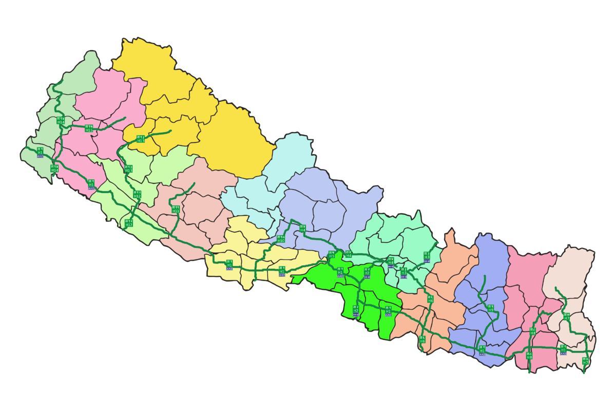Mappa del nepal con le principali autostrade