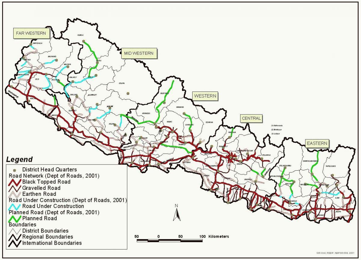 Mappa del nepal fast track road