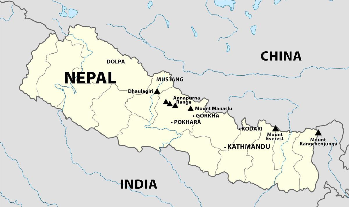 Mappa del nepal montagne