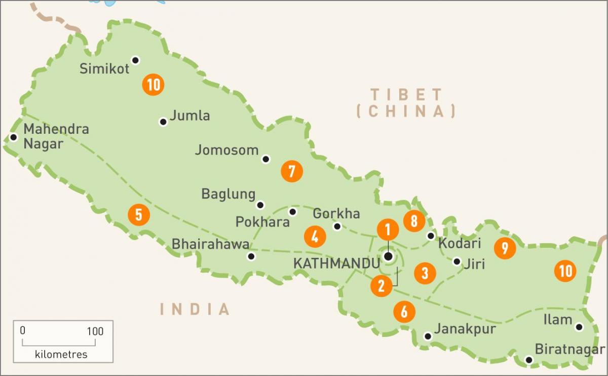 nepal mappa con le regioni