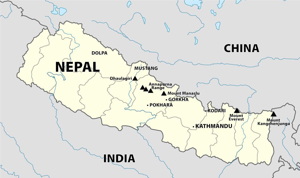 Mappa del nepal, himalaya