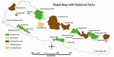 Mappa del nepal, con i parchi nazionali
