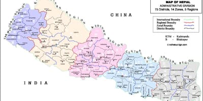Mappa del nepal con 75 distretto