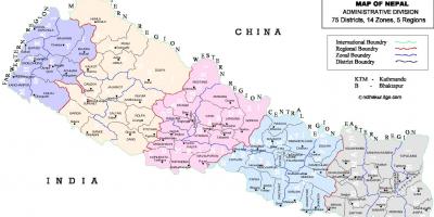 Nepal mappa politica con i distretti