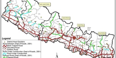 Mappa del nepal mostrando autostrade