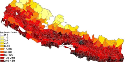 Nepal densità di popolazione mappa
