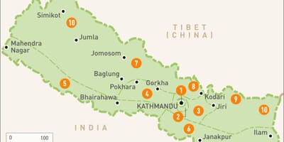 Nepal mappa con le regioni