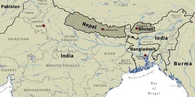 Mappa del bhutan, il nepal e il tibet